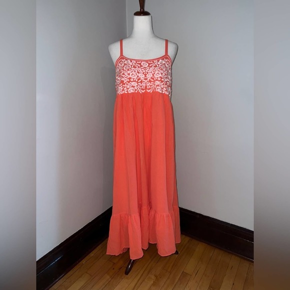 cotton bleu Dresses & Skirts - Cute Cotton Bleu Orange Embroidered Maxi Dress!